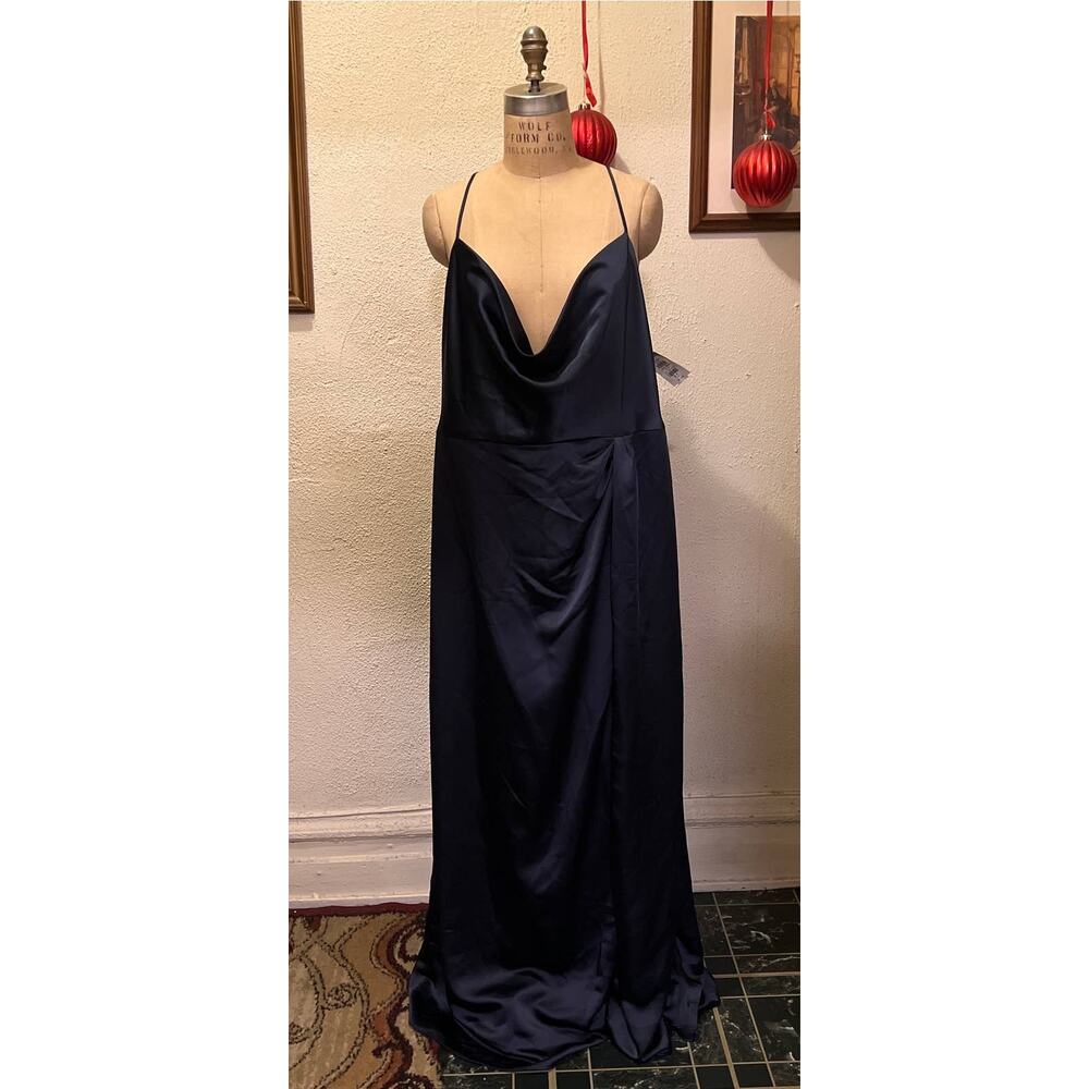 Dessy Collection Cowl-Neck Draped Wrap Maxi Dress With Front Slit NWT Size 24W - Picture 3 of 11